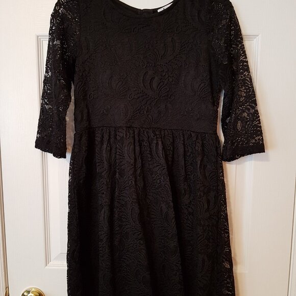 Dex Girls Formal Party Dress ~ Deep Black with Black Lace Overlay ~ Sz. 14 ~ - Picture 2 of 4
